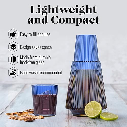 Miniatura 6 de American Atelier Jarra de agua vintage con vaso, jarra acanalada de 37 onzas y vaso a juego que se dobla como tapa para habitación de invitados,