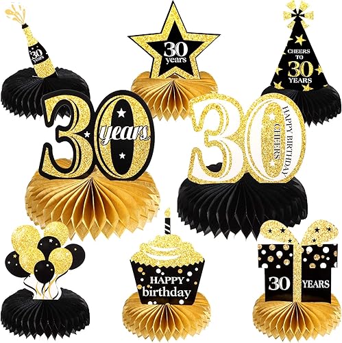 Outus 8 Pieces 30th Birthday Decorations Honeycomb Centerpieces for Women Men Table Toppers 30th Table Decorations for Thirty Years Birthday Party