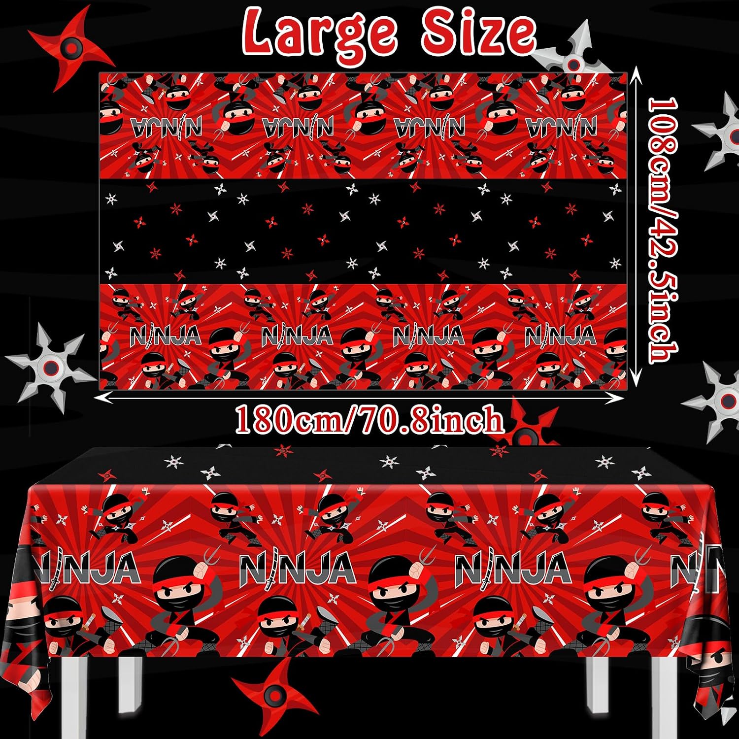 3pcs Ninja Birthday Tablecloths,Ninja Birthday Party Decoration Karate Theme Table Covers Waterproof Rectangle for Kid Master Birth-Day Party Supplies
