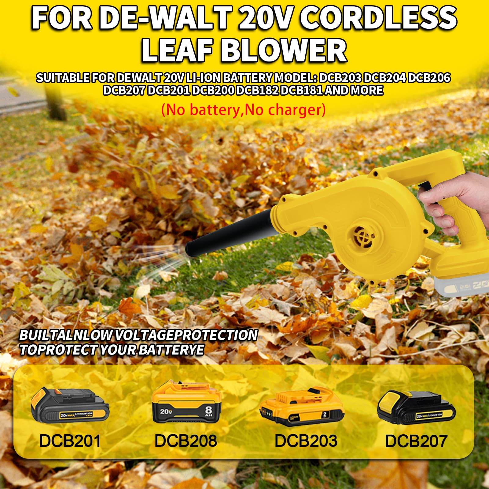 Soplador de hojas de aire inalámbrico para De-Walt 20 V, motor de cepillado, 17000 r/min, aspiradora de mano 2 en 1, herramientas eléctricas de viento fuerte, para inflar, soplar, hojas,