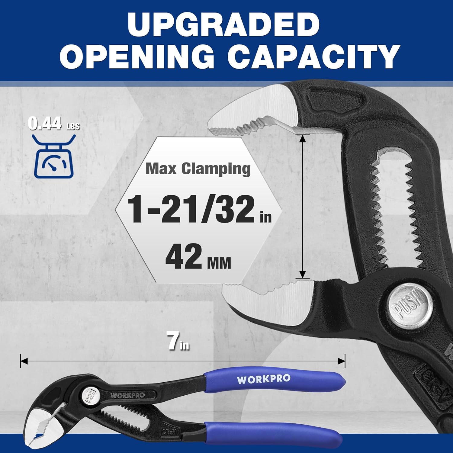 WORKPRO 7 Inch Water Pump Pliers, Quick Release Groove Joint Pliers, CR-V Tongue and Groove Pliers for Home and Industrial Repair, V-Jaw & Push-Lock Desigh, Comfortable Grips, Upgraded Wide Opening
