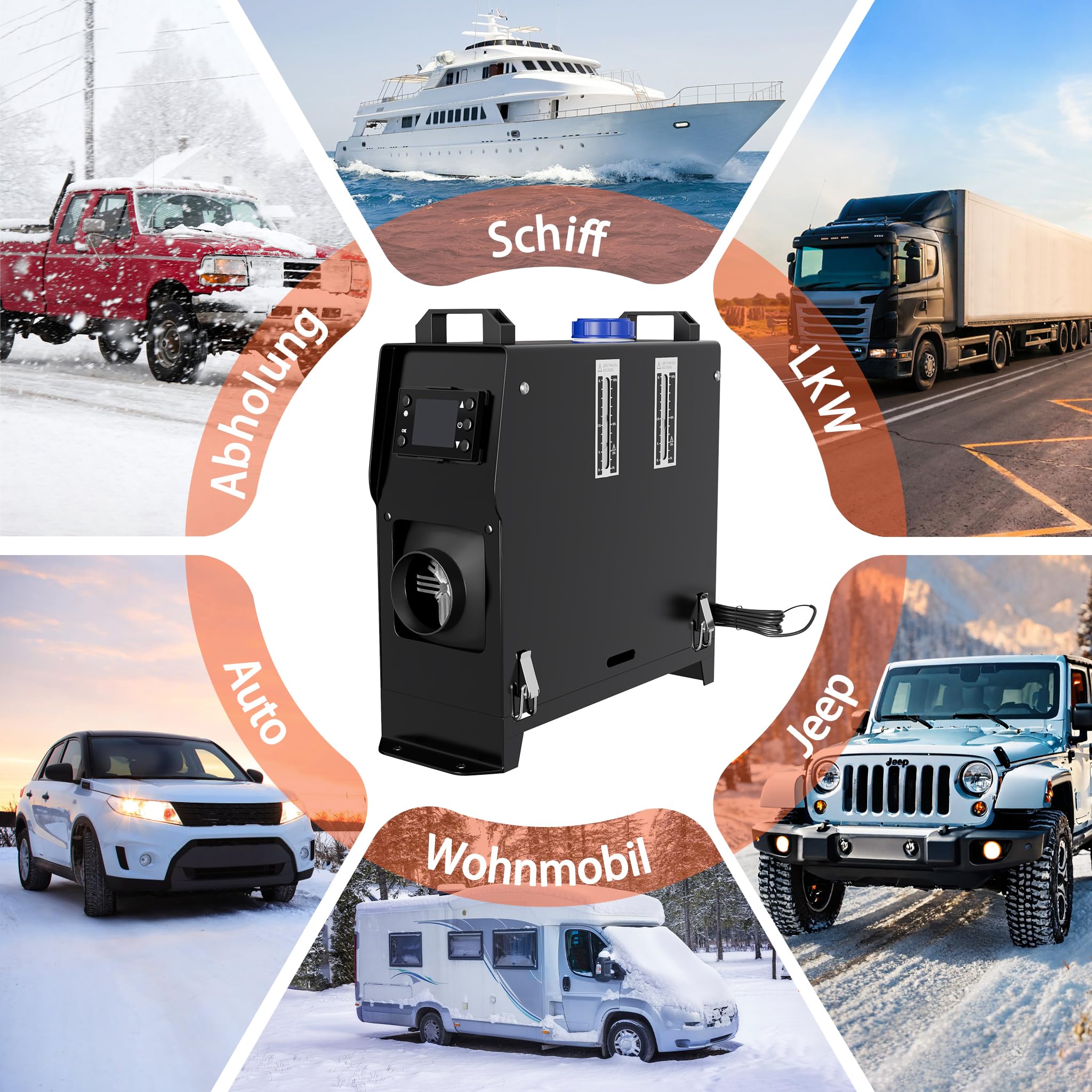 Chauffage auxiliaire 8 kW 12 V - Chauffage diesel - Chauffage diesel - Avec télécommande et écran LCD - Pour voiture, camion, camping-car - Noir et noir - LCD