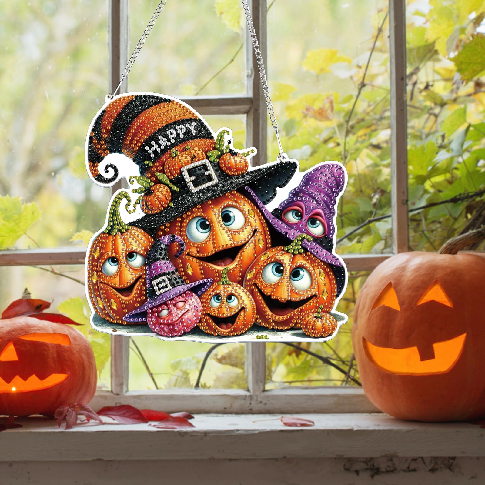 Lxmsja Halloween Diamond Art Hanging Ornaments with Chain for Adults Kids Special Shaped Pumpkin Diamond Painting Pendant Kits - Image 2