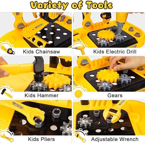 Miniatura 3 de UNIH Banco de herramientas para niños pequeños, juego de herramientas de banco de trabajo para niños, juguete de simulación, juego de herramientas