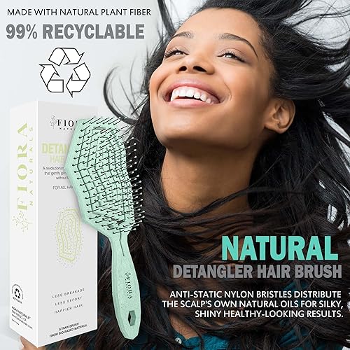 Miniatura 6 de Fiora Naturals Cepillo desenredante para el cabello cepillo desenredante 100  ecológico con cerdas ultra suaves se desliza a través de los enredos