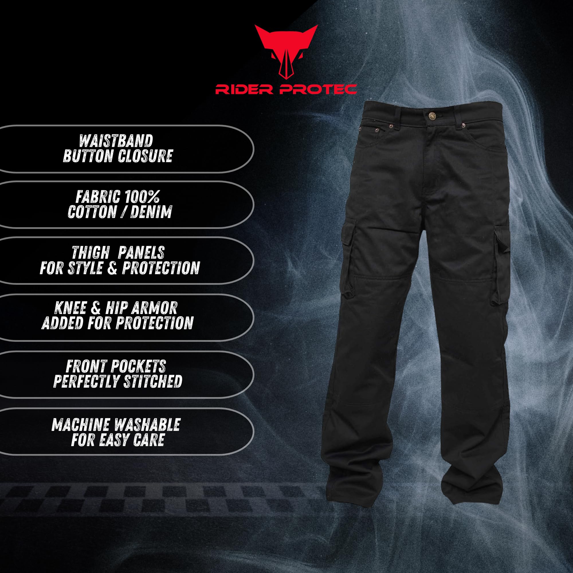 Jean de Moto pour Homme, Doublure de Protection en aramide, Pantalon Cargo avec Protections Amovibles.