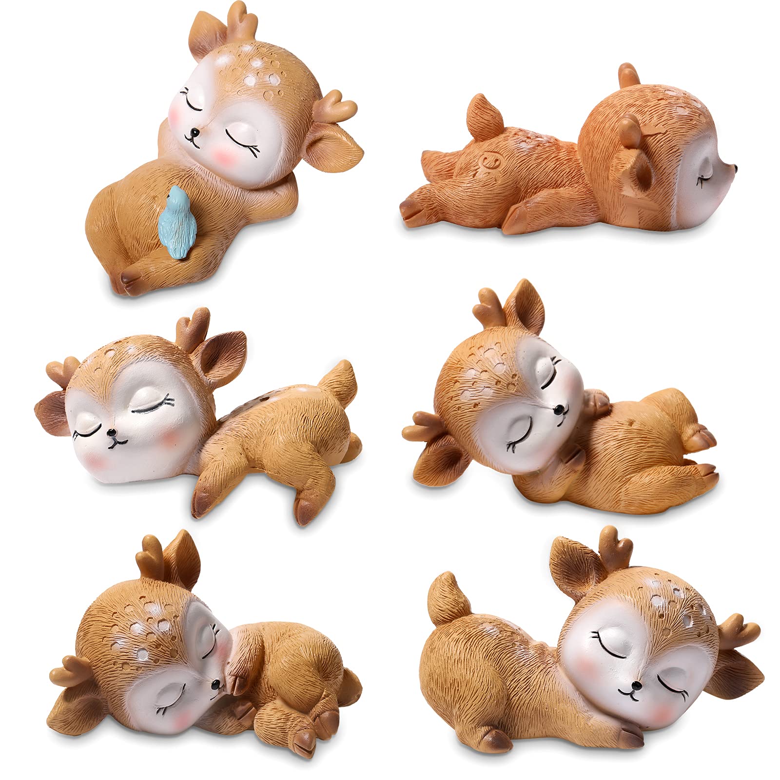 3 Pcs Baby Deer Figurines - Woodland Animal Cake Topper & Desktop Decor