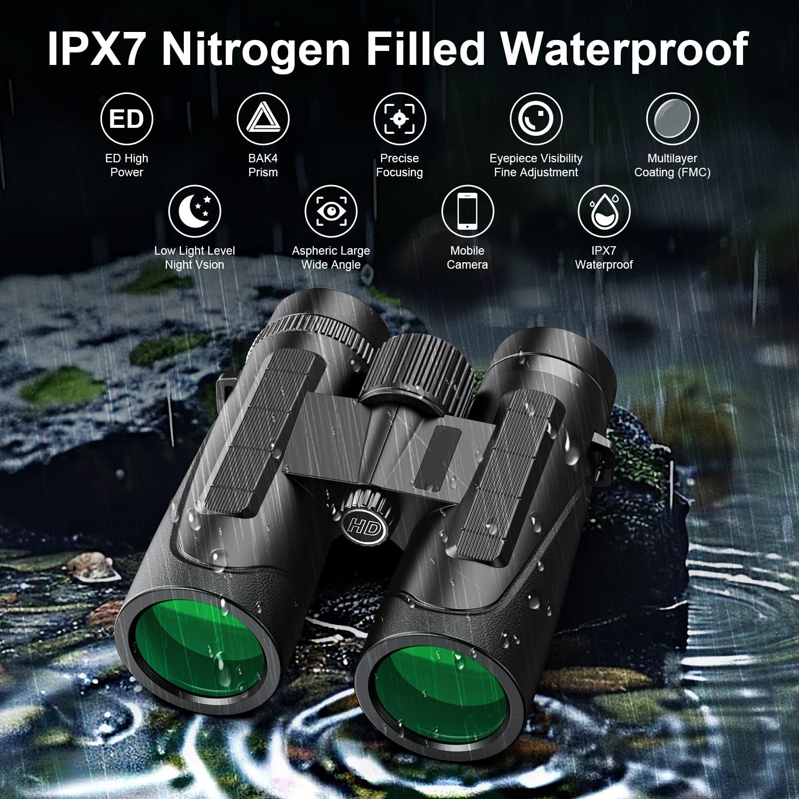 Binocolo 12 x 50, Binocolo Professionale per Adulti, Prismi BaK4 e Lente FMC, Binocoli potenti, per Bird Watching, Arrampicata, Viaggi, Giochi, Concerti