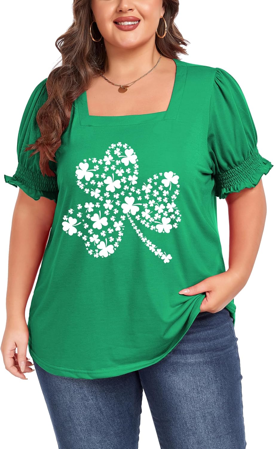 Women's Plus Size Tops Square Neck Blouses Short Sleeve T Shirts Casual Ruffle Trim Sleeve Tunic Tops - Image 5