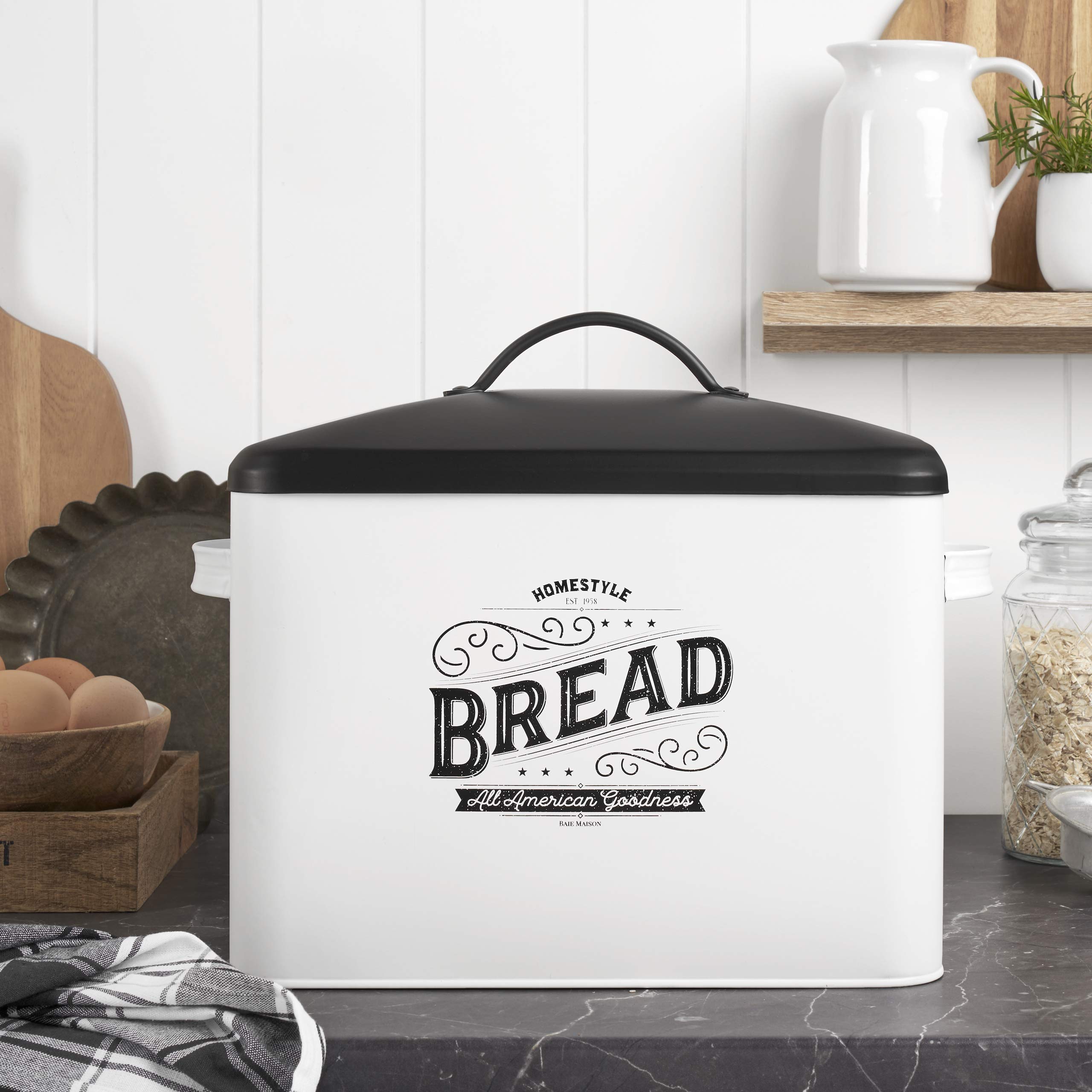 Extra Large White Bread Box with Black Lid Bread Boxes for Kitchen