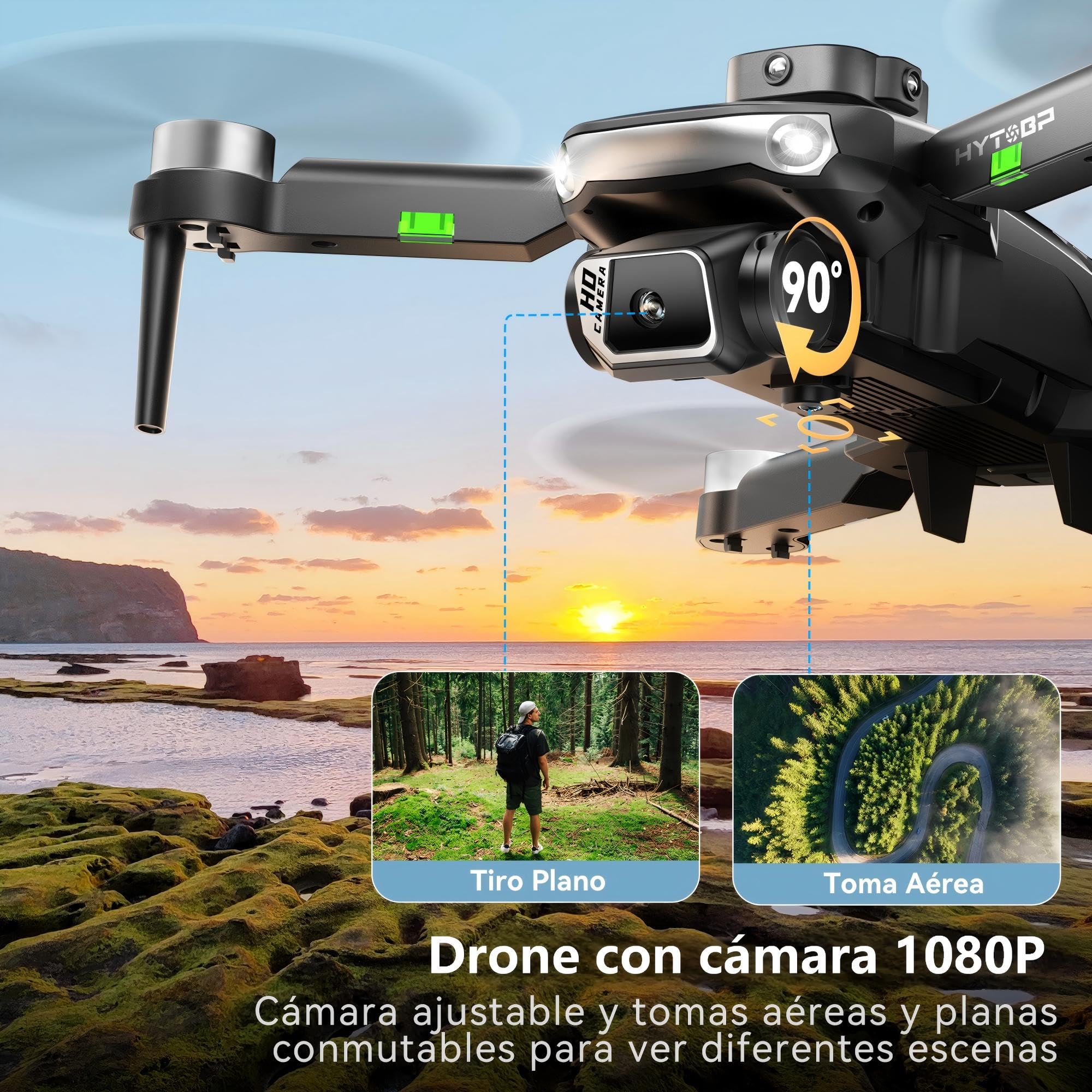 Dron con Cámara 1080P para Adultos, Motor Sin Escobillas | 3 Baterías 45 Min, Cámara Ajustable 90°, Seguimiento, Evitación Obstáculos, <249g(Negro)