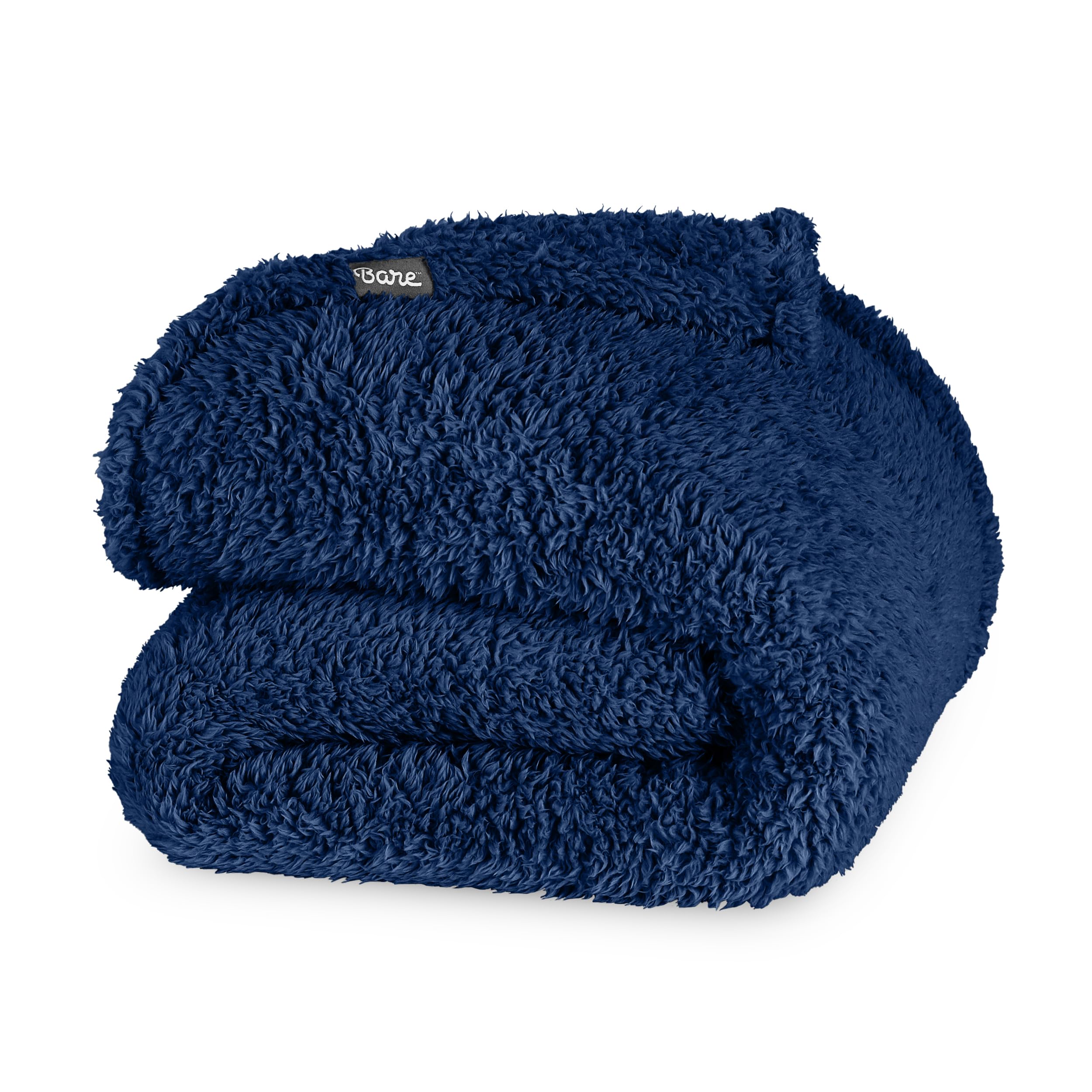 Bare Home Faux Shearling Blanket (Twin/Twin XL, Solid Dark Blue) | Blanket for Bed, Sofa, Couch, Camping, Travel, and Gifts, Warm & Lightweight, Fluffy & Soft