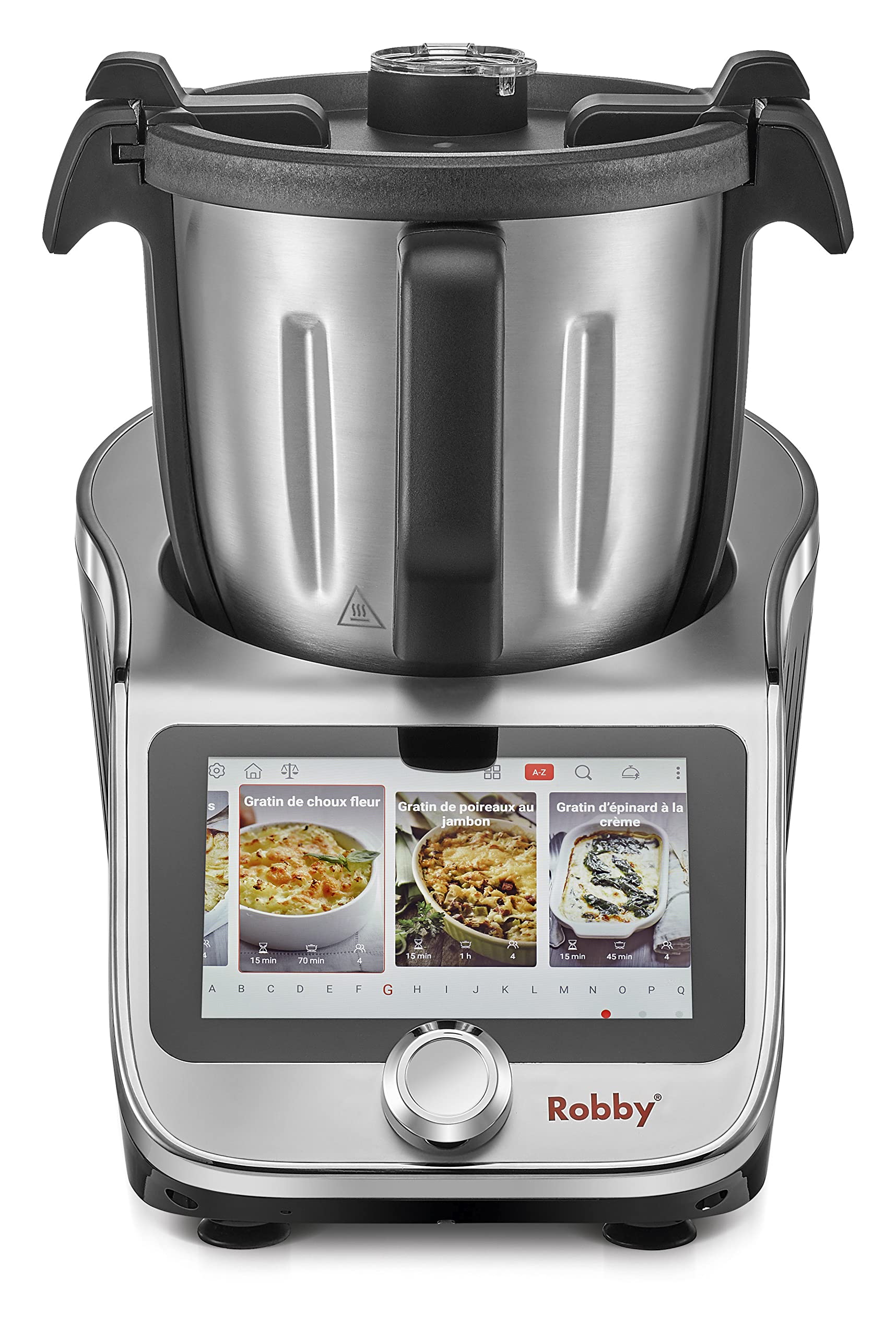 Robby - wielofunkcyjny robot kuchenny z wbudowaną wagą i ekranem dotykowym robicook (model XL, srebrny)