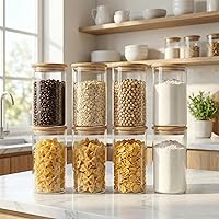 Vista 2 de Tarros de vidrio con tapas de bambú de 28 onzas líquidas [Juego de 8], recipientes de vidrio con tapas herméticas, recipientes de vidrio