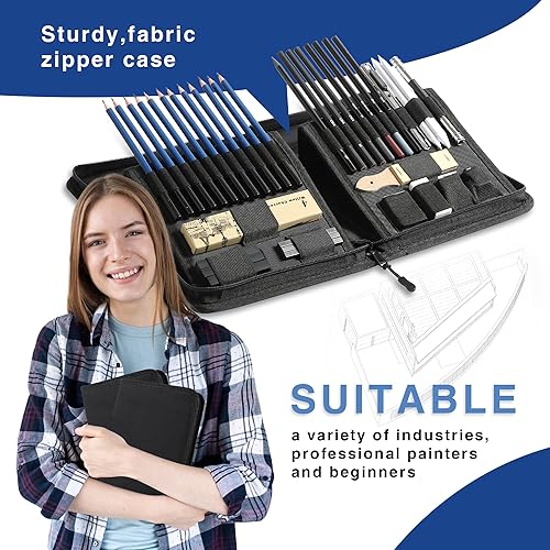 Miniatura 2 de TOSHARE Paquete de 40 kits de dibujo de bocetos, suministros de bocetos de arte profesional con cuaderno de bocetos, incluye lápiz de grafito, lápiz