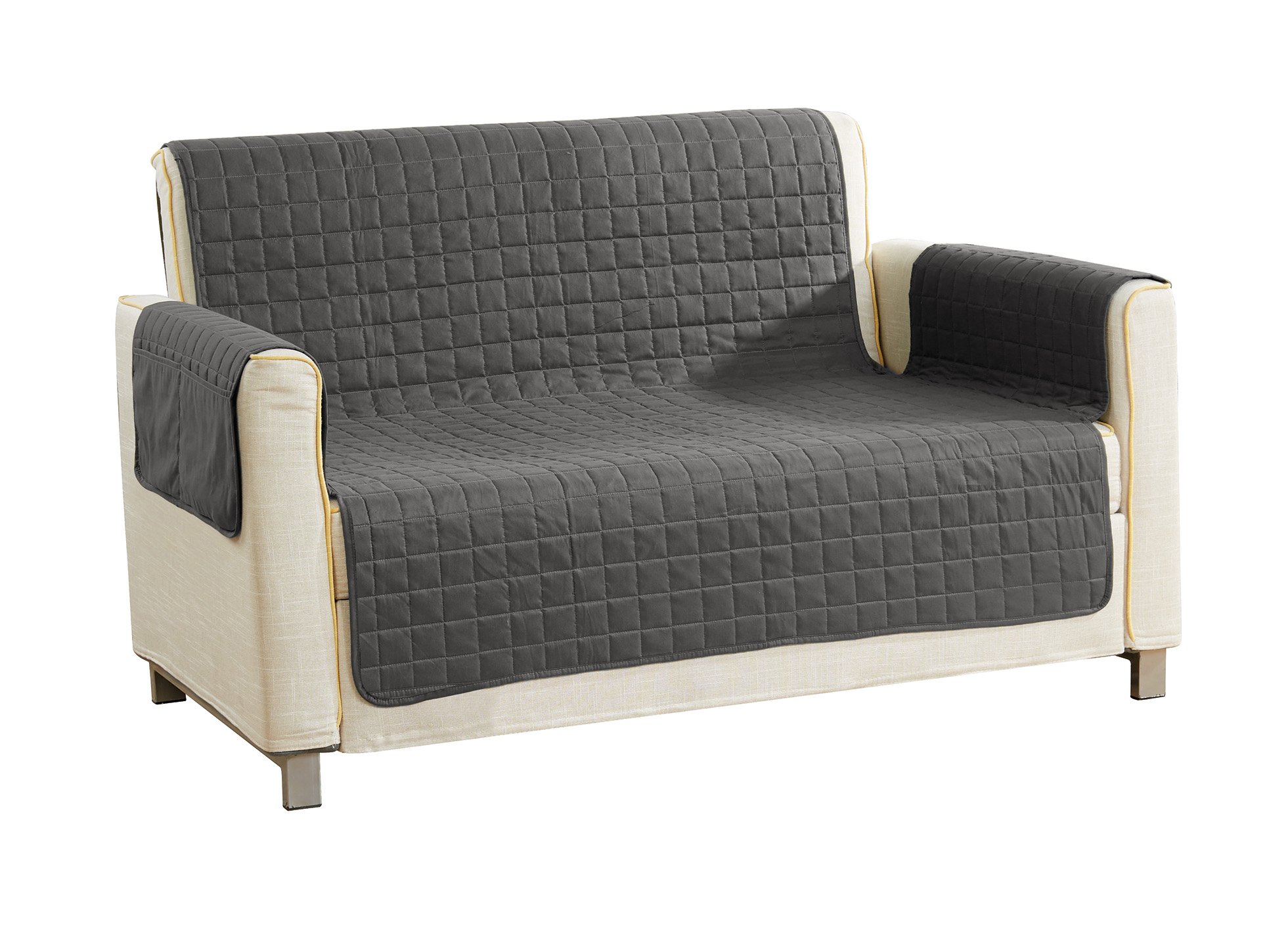 Quick Fit Ashmont Home Reversible Waterproof Microfiber Loveseat Cover in Grey - Image 2