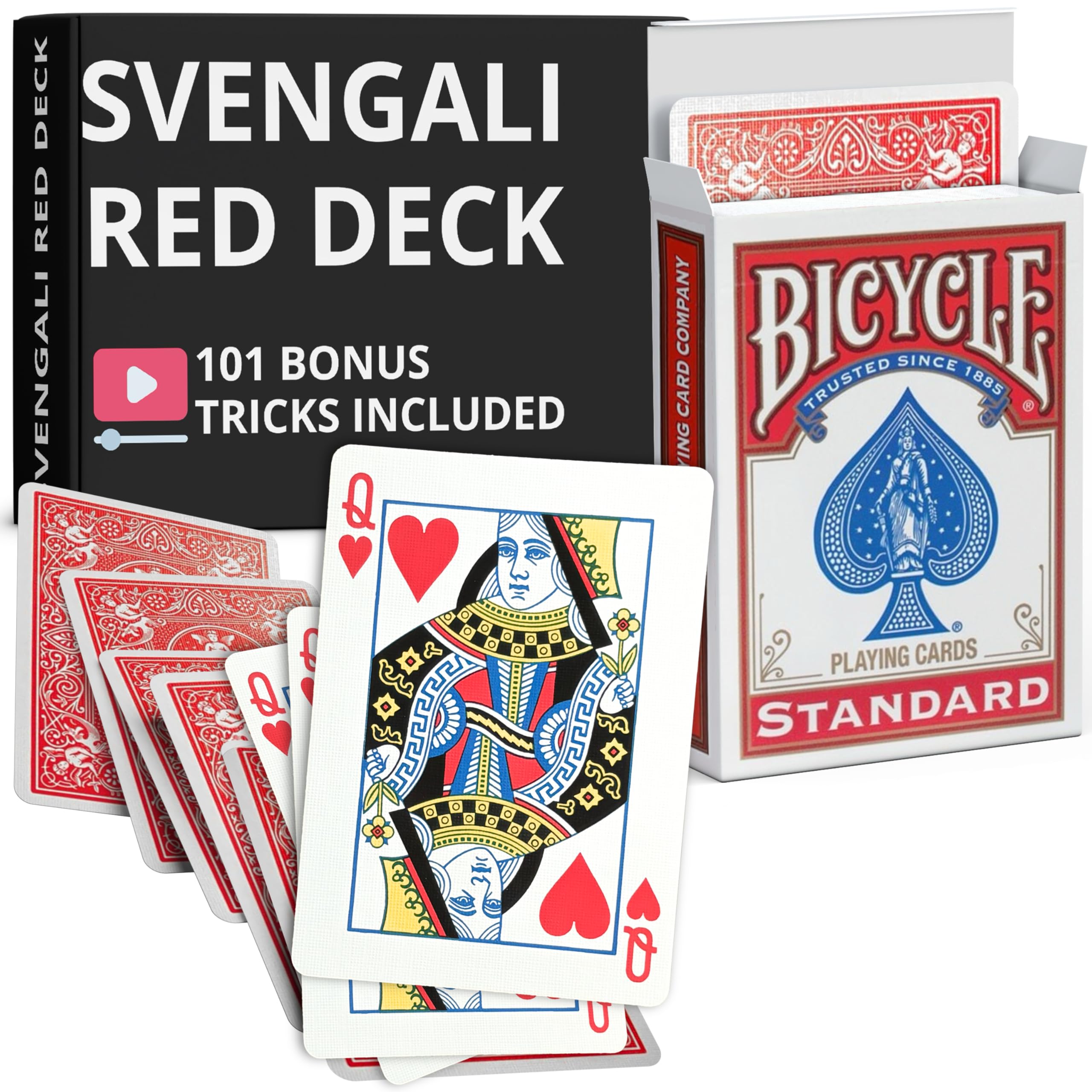 Ted's Sterling Magic Red Bicycle Rider Back Queen of Hearts Svengali Deck