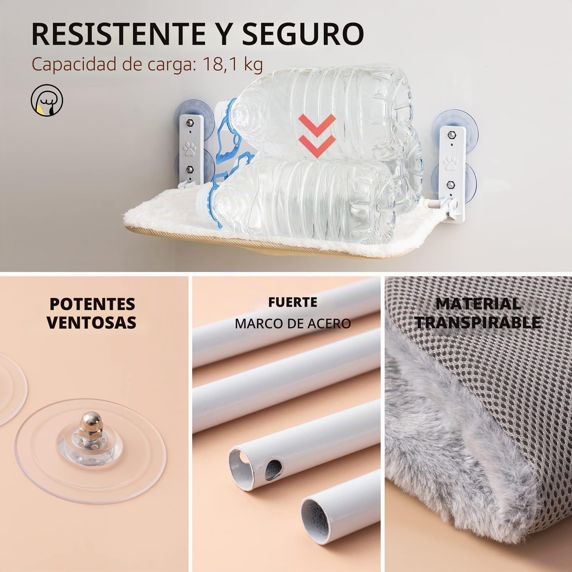 MEWOOFUN Cama de ventana para gatos, 54 x 30 cm, plegable, con ventosas estables, para hasta 18 kg, gris