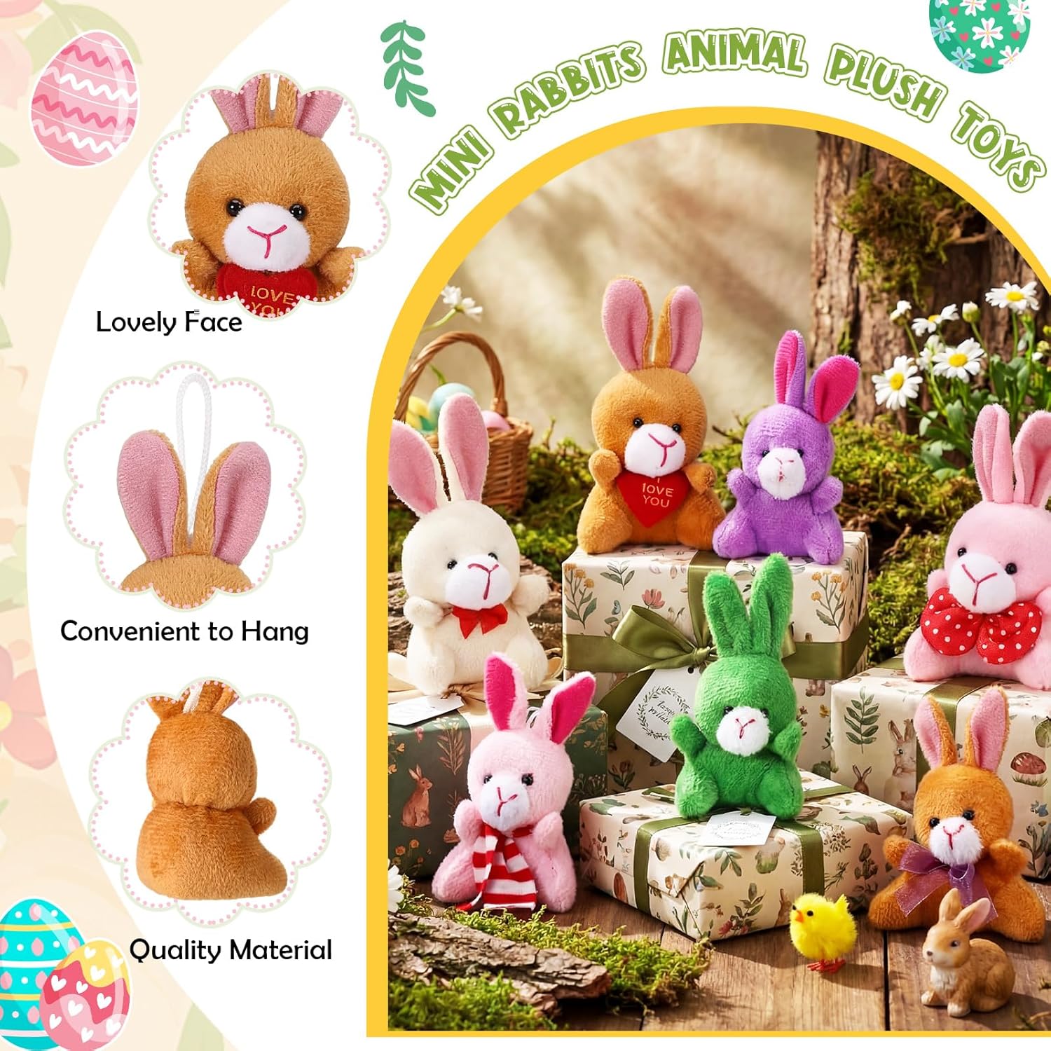 Zhanmai 100 Pcs Mini Bunny Plush Toys Bulk Small Easter Bunny Stuffed Keychain Party Favors for Easter Egg Stuffers Valentines Gifts Birthday Goodie Bag Fillers Classroom Prizes Carnival Rewards