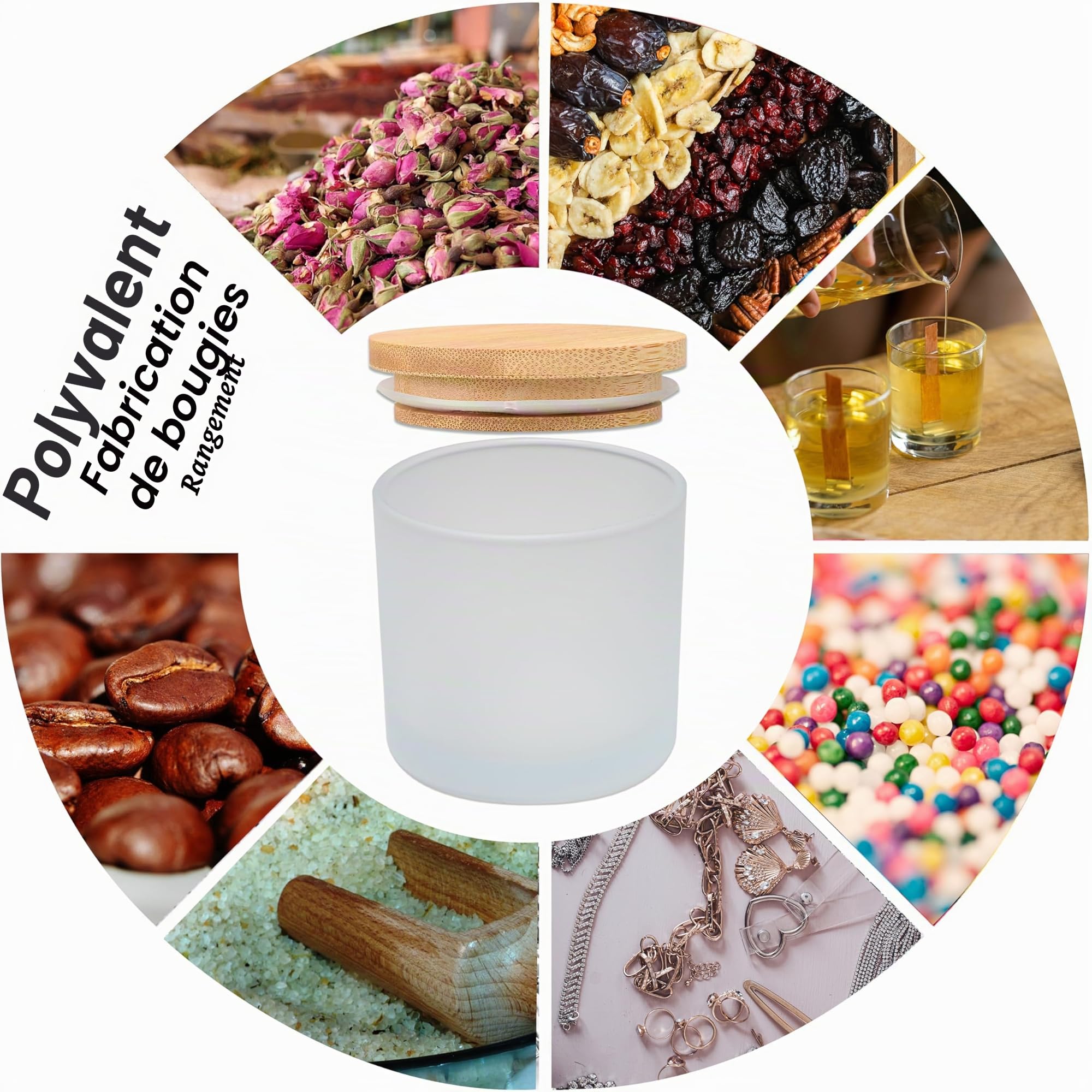MILIVIXAY Kit de fabrication de bougies - 20 bocaux en verre blanc givré de 113,4 g avec couvercles en bambou et accessoires de fabrication de bougies - Pour adultes - ART_CRAFT_KIT