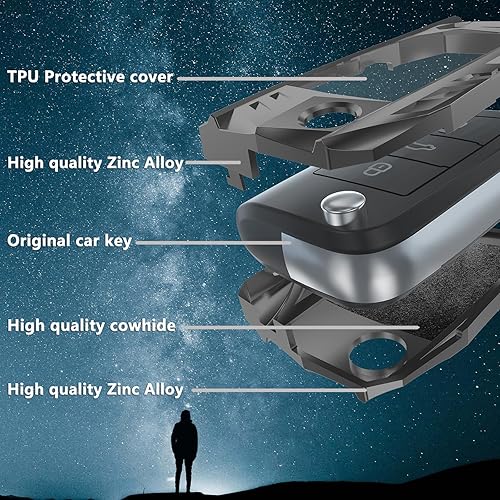 Miniatura 3 de Funda para llavero Volkswagen con llavero, elegante y duradera funda de protección de aleación de zinc compatible con VW Atlas Golf Jetta Tiguan