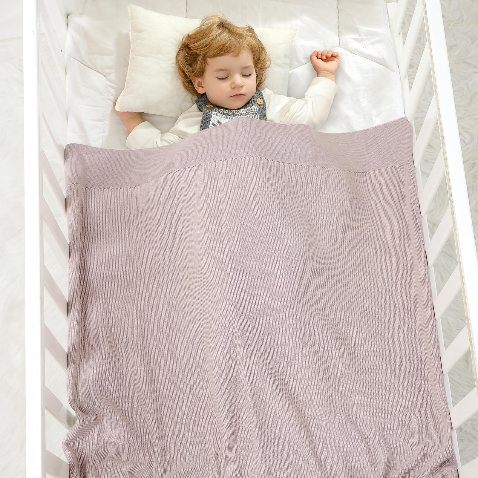 mimixiong Baby Blanket 100% Cotton Knit Baby Blankets Baby Gifts Baby Essentials for Newborn 100 x 80 cm Baby Purple - Image 4
