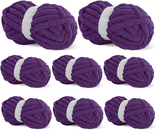 BALAPET Paquete de 8 hilos de felpilla gruesos para ganchillo y tejer, juego de 27 yardas de 8 onzas cada madeja, hilo de felpa de terciopelo grueso