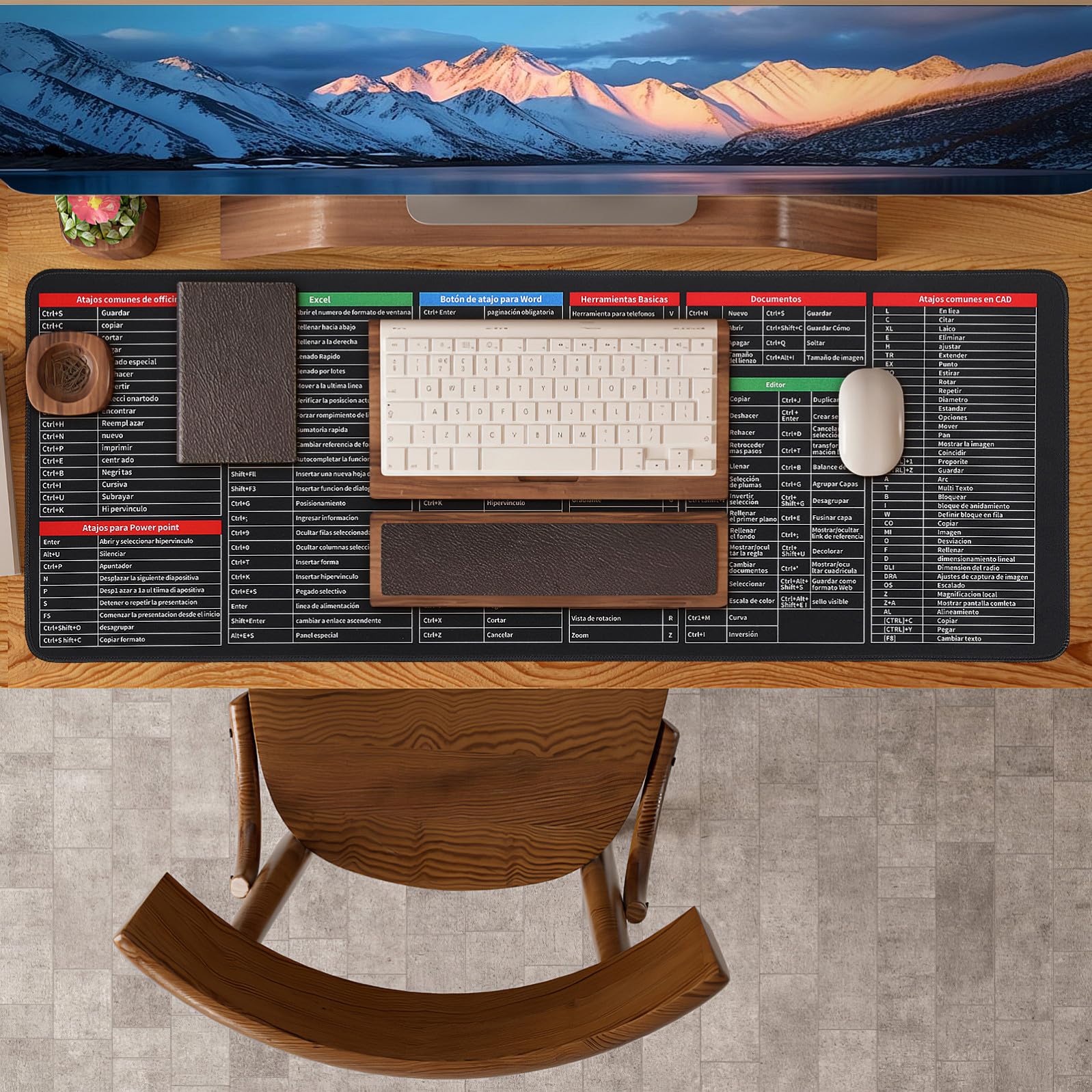 Tappetino Mouse Scorciatoie Ufficio, Gomma e Stoffa | Antiscivolo per Scrivania, Adatto a Lavoro e Studio Universitario, Stile Pratico e Moderno