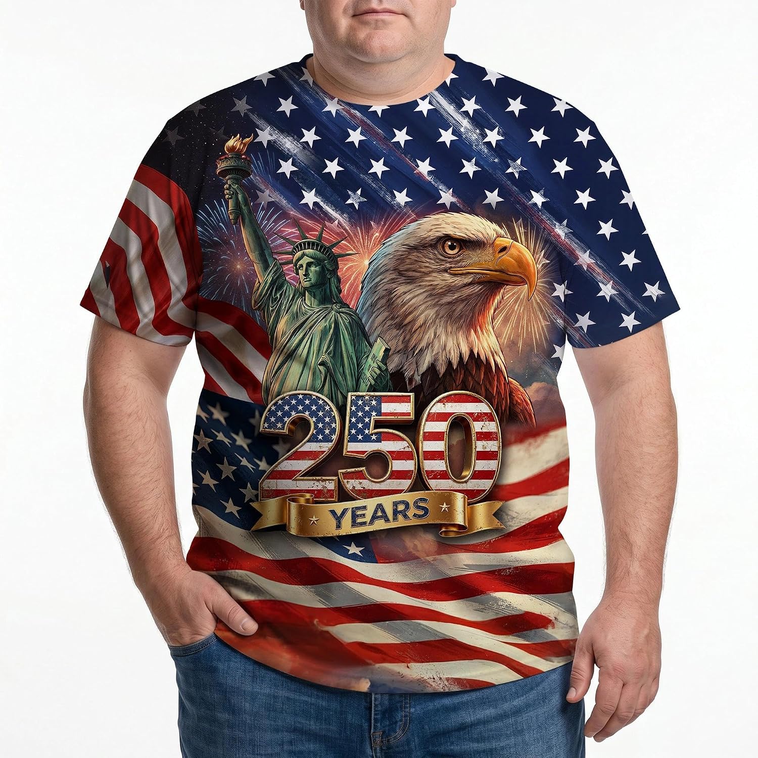 Funny Novelty Party Bald Eagle Shirt Graphic 3D T-Shirt Short Sleeve Crewneck Shirts for Men S-4XL