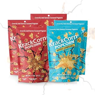 Popcorn Bundle - Cheddar (8.5 oz) & Caramel (11 oz) Flavored Popcorn Variety Pack, Gluten-Free, Non-GMO Healthy Snacks Adults & Kids, Individual Popcorn Bags for Movie Night Snack, Pack of 5
