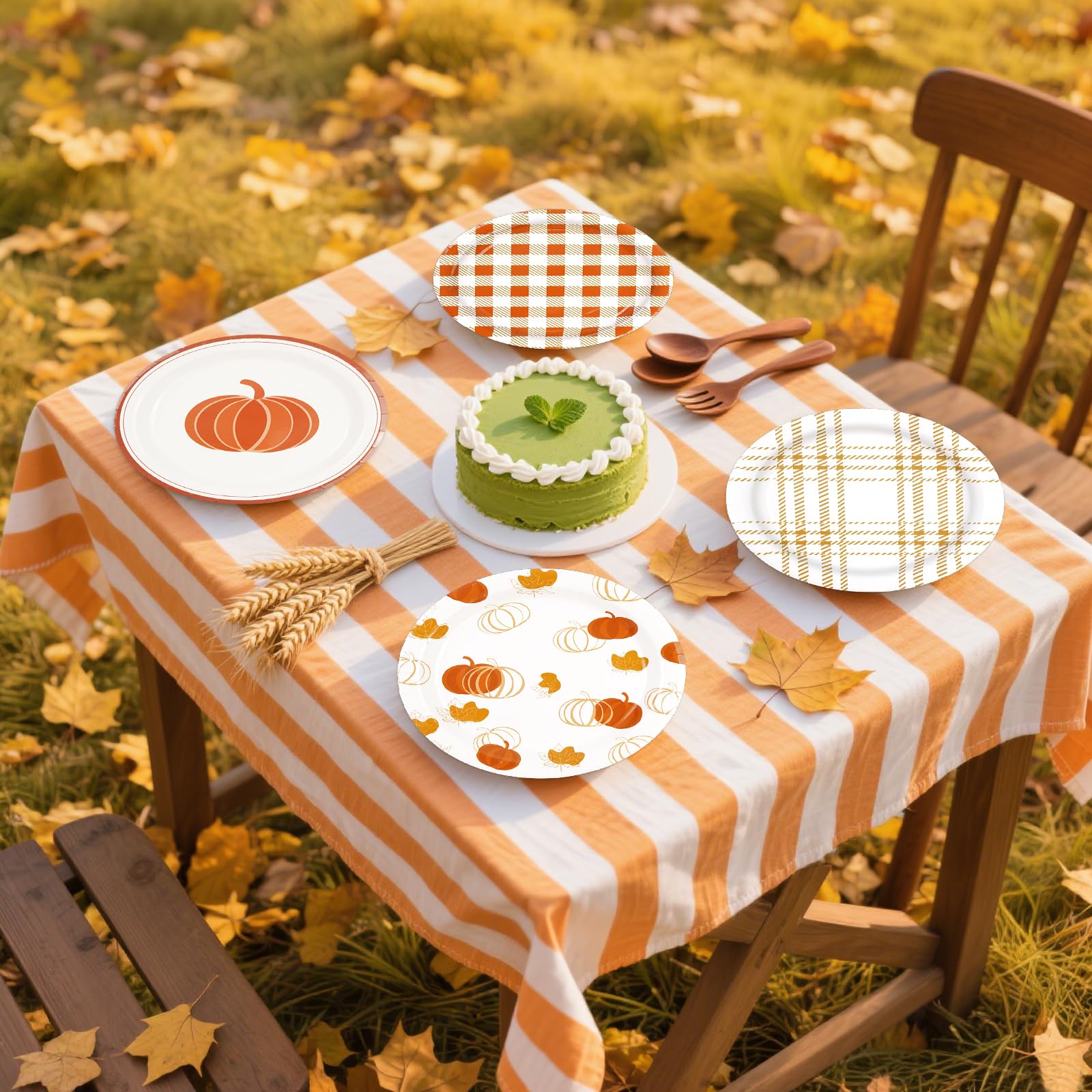 Vaisselle Jetable Thème Citrouille - Set Pour 16 Invités (Assiettes, Gobelets, Serviettes) - Décoration Automne, Halloween, Thanksgiving