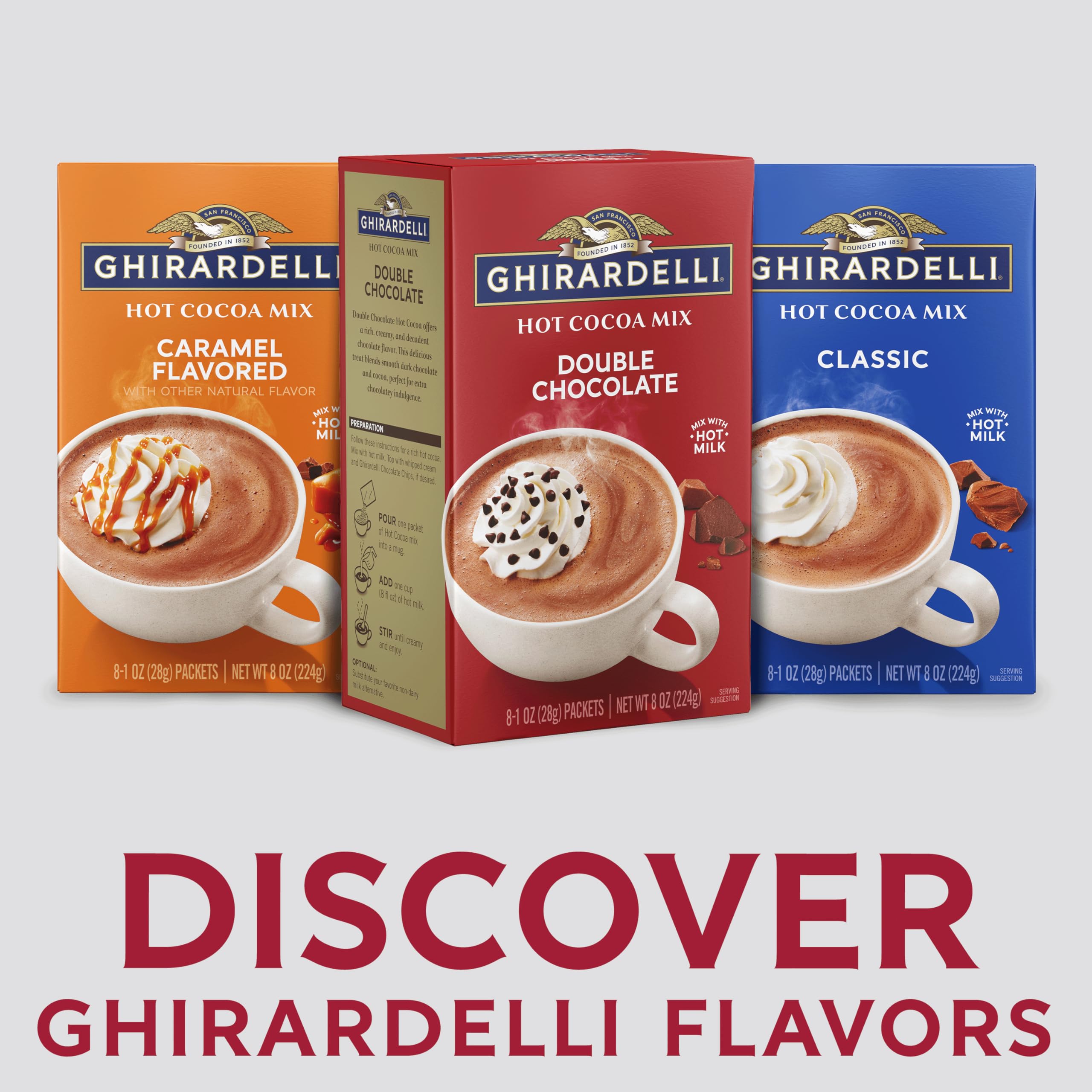 GHIRARDELLI Double Chocolate Hot Cocoa Mix 8 Single-Serve Packets Rich and Decadent Hot Cocoa Made with Premium Chocolate — view 4