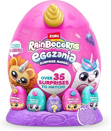 Miniatura 2 de Rainbocorns Eggzania Surprise Mania Series 1 (unicornio) por ZURU, animal de peluche coleccionable, huevos sorpresa, 5 mini huevos, calcomanías,