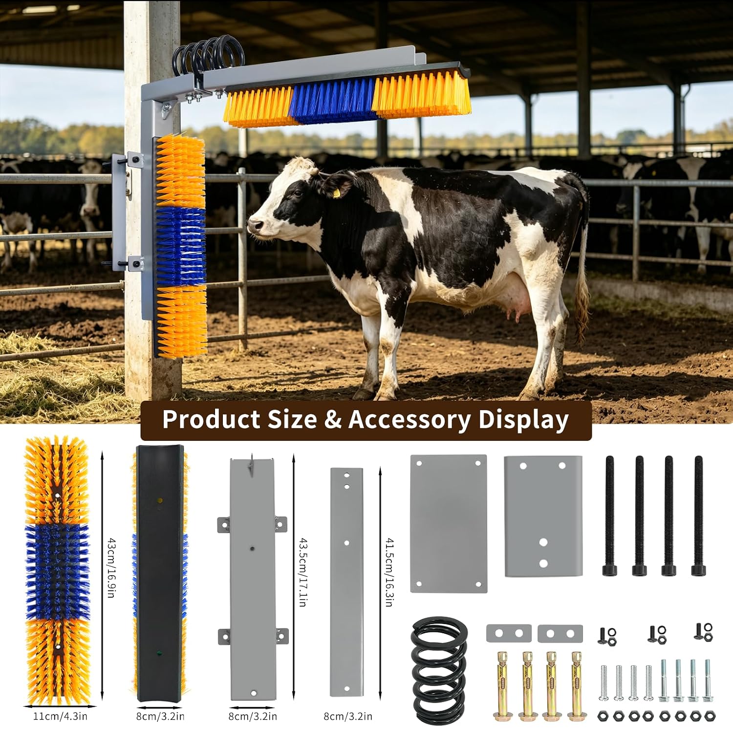 Livestock Scratch Brush With Spring Iron Holder Goat Cow Back Massage Tool