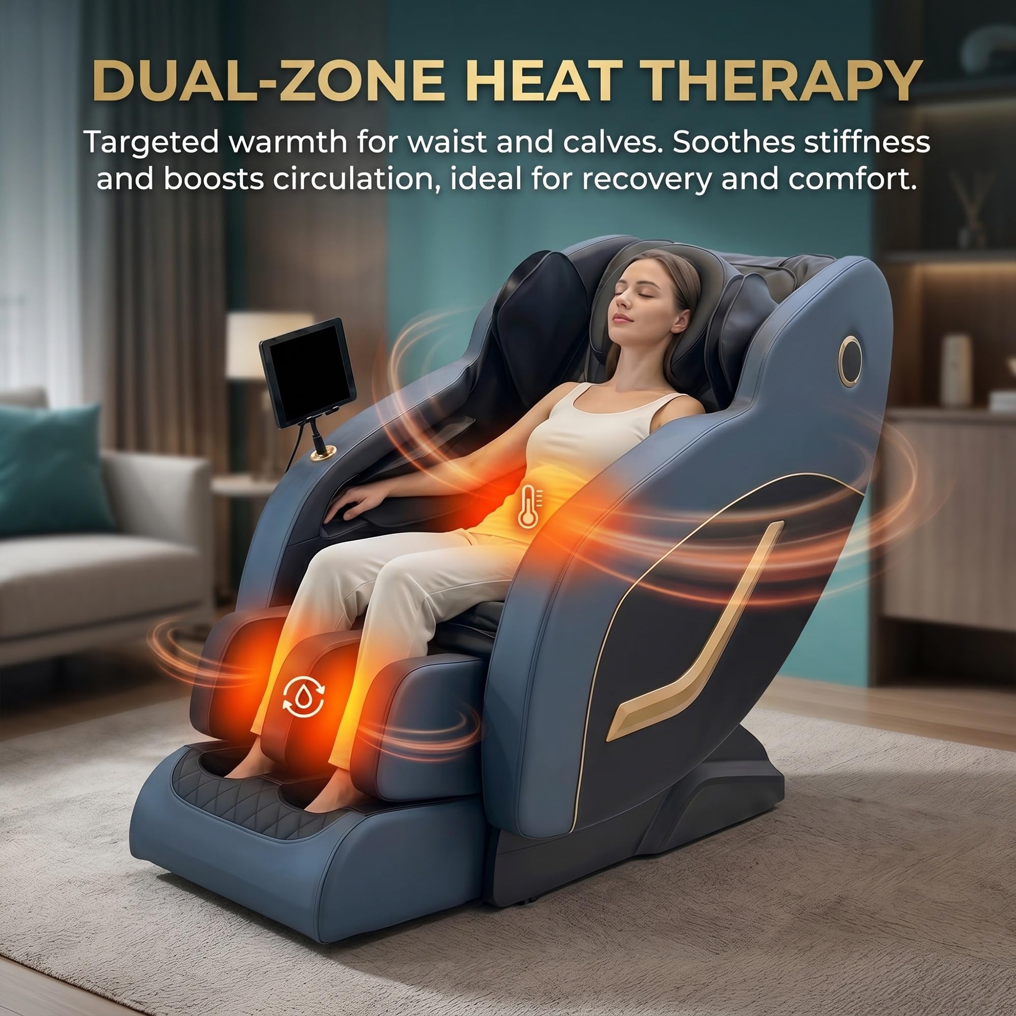 Sillón de Masaje 3D Profesional con Pantalla LCD, Gravedad Cero, Calor en Cintura y Piernas, 10 Programas y 6 Técnicas, Presoterapia con Airbags, Diseño Compacto sin Instalación