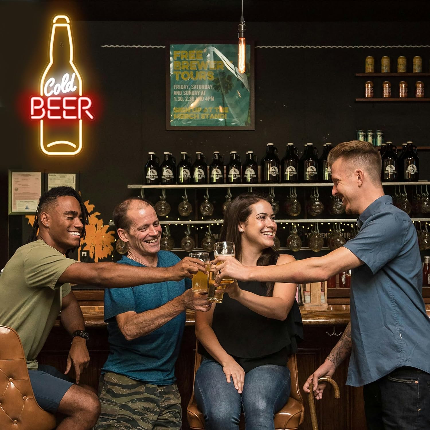 Kavaas Cold Beer Neon Sign 16.5" x 7.5", Beer Bottle Shaped LED Sign for Man Cave, Home Bar, Pub, Wall Decor - Best Gifts for Beer Lovers, Birthday, Christmas - Image 2