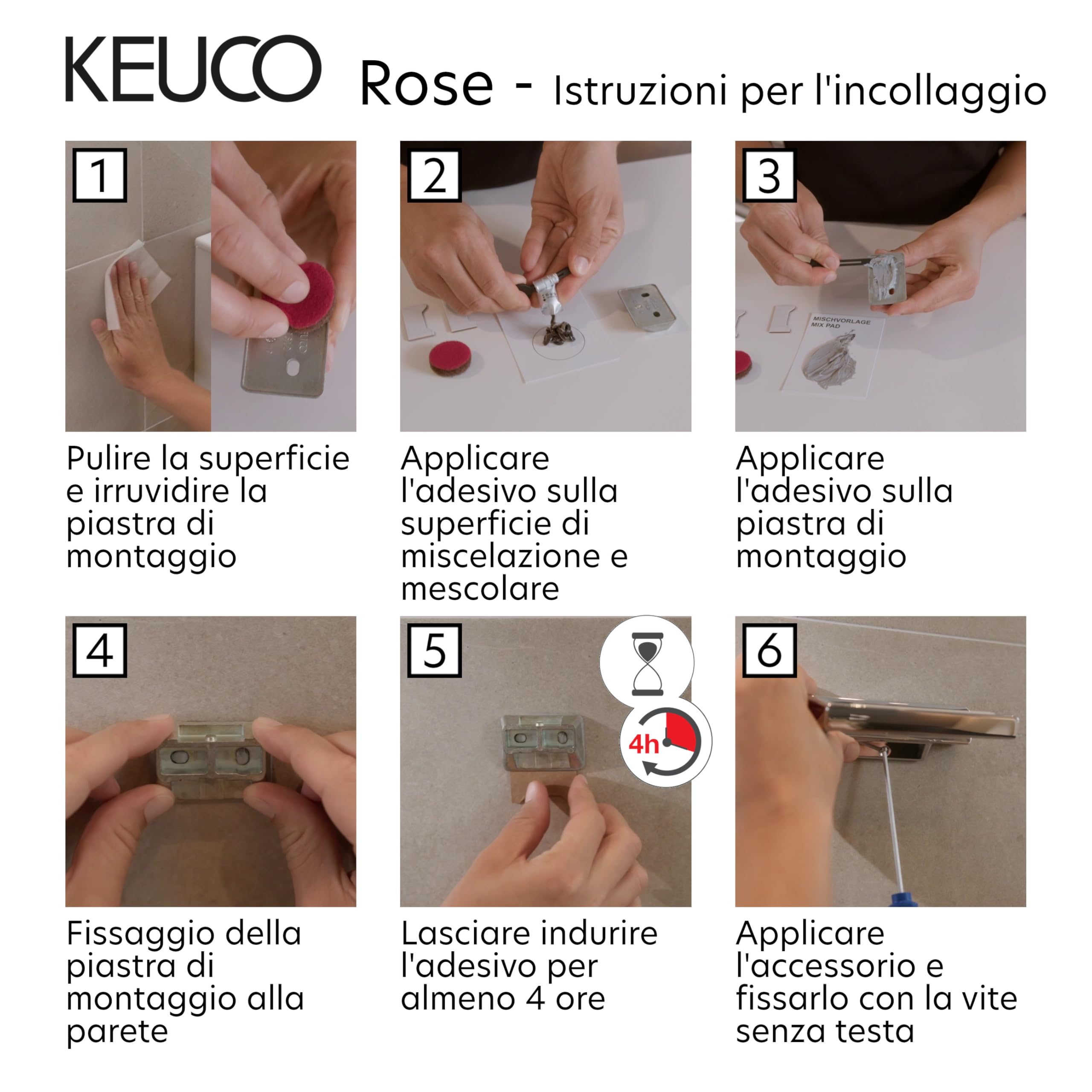 Keuco Rose Portarotolo di ricambio, senza foratura, metallo nero opaco | Made in Germany, incl. set di incollaggio e set di viti, Portarotolo da incollare o avvitare