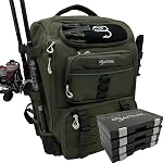 Baitium Sac à dos de pêche, sac de pêche avec porte-rodes, 40L Capacité avec refroidisseur, couverture de pluie, poche isolée, 4 Incluant les bacs à tacler (vert)