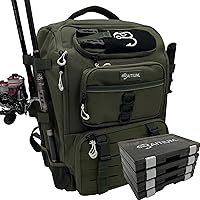 Baitium 40L Fishing Tackle Backpack with Rod Holders, Insulated Cooler Pocket, Rain Cover & 4 Tackle Trays - Green