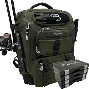 Baitium Fishing Backpack, Tackle Bag With Rod Holders, 40L Capacity With Cooler, Rain Cover, Insulated Pocket, 4 Tackle Trays Included (Green)