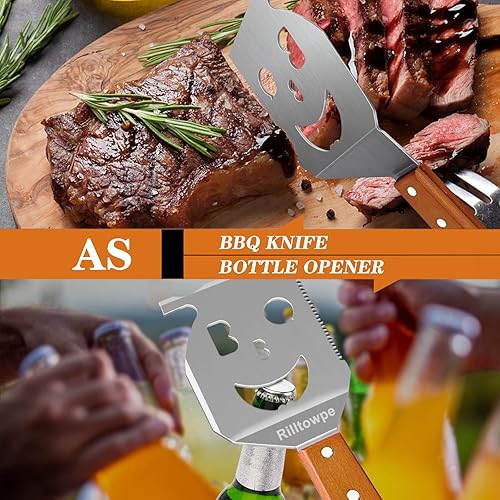 Miniatura 3 de Espátula de barbacoa, espátula de barbacoa al aire libre, espátula de barbacoa de acero inoxidable con mango de madera, accesorios de barbacoa al