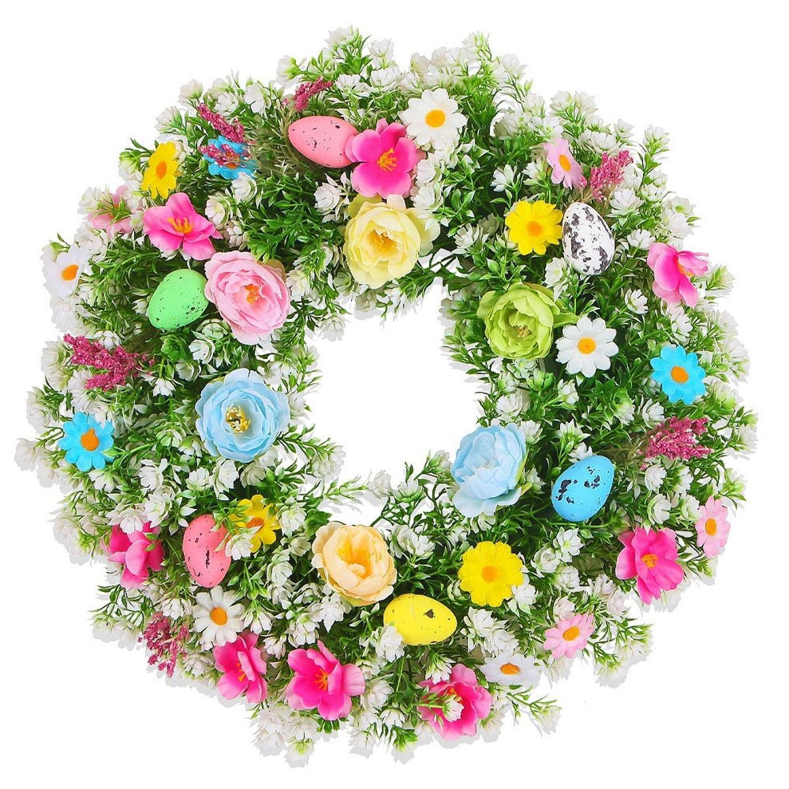 Osterkranz Türkranz Kunstblumen Dekorative Eier mit Blättern Schaumstoff Und Stoff Künstlerisch für Atmosphäre für Geschenk Fenster, 45cm
