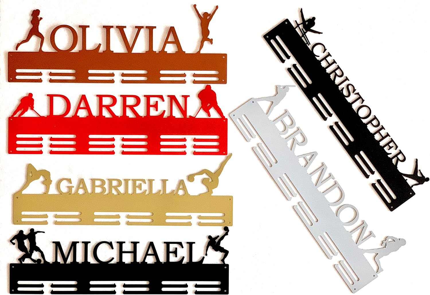 Personalized Medal Holders, Custom Medal Metal Display Rack Awards, Medal Hanger Monogram, Sports Signs, Gymnastics, Running, Marathon, Ice Hockey, Baseball, Football, Gift for Sports Lover, 20 inch