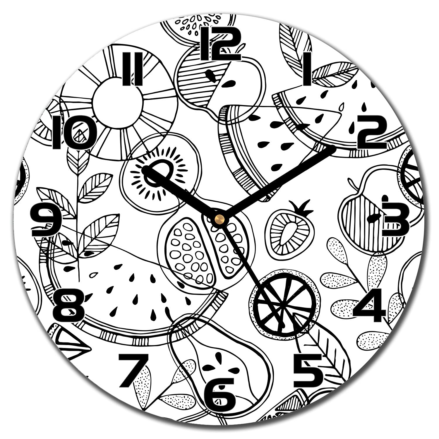Horloge en verre cuisine facile à nettoyer 30 cm lisible aiguilles noires fruits