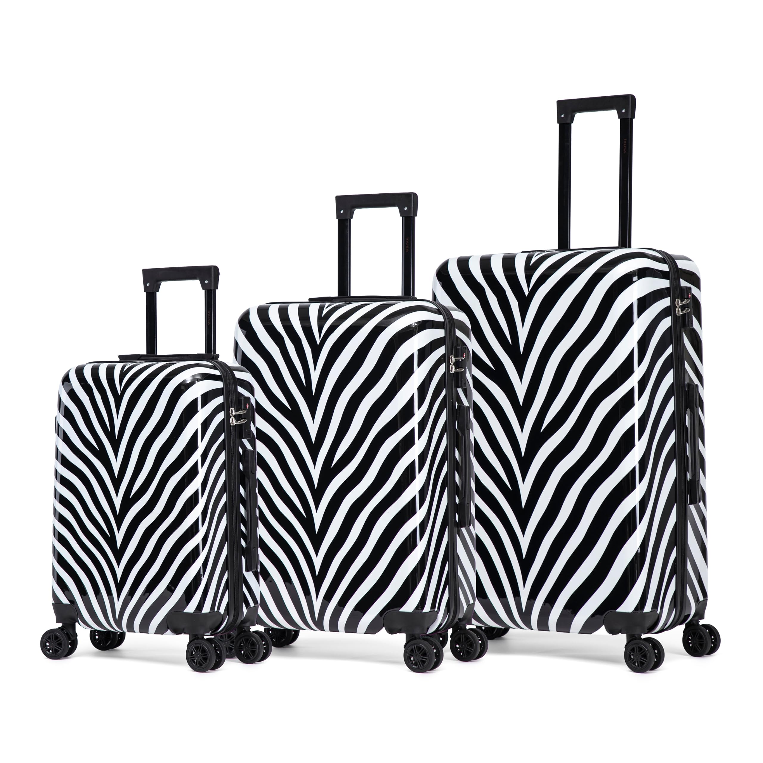 InUSA Zebra Print 3 Piece Hardside Spinner Luggage Set 20/24/28in. TSA Lock