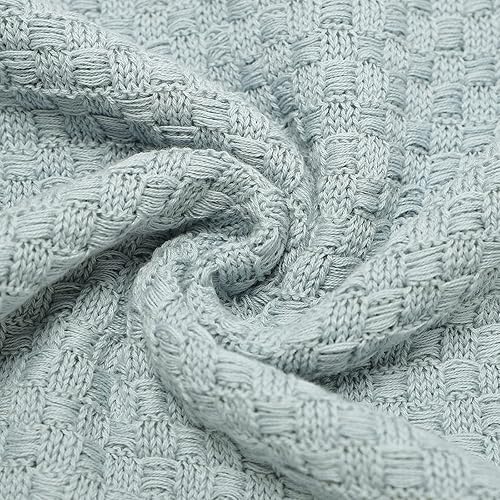 Miniatura 6 de LAWKUL Manta de punto para bebé recién nacido, manta de ganchillo con cable neutro cian, manta para niños y niñas para guardería