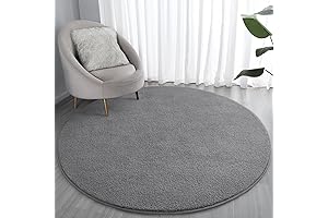 Round Rug for Bedroom 4x4, Grey Circle Rug for Living Room Super...