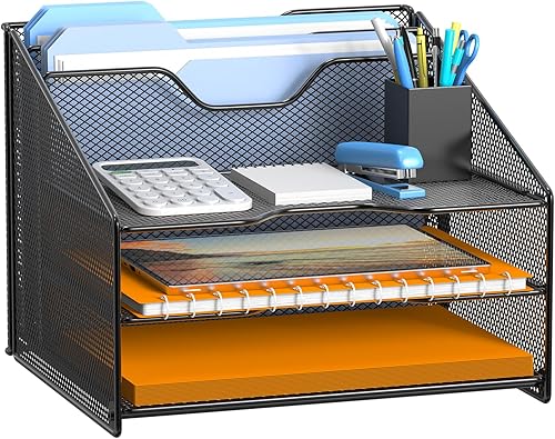 samstar Paquete de 2 organizadores de archivos de escritorio de malla soporte para bandeja de cartas soporte para carpetas de archivos de escritorio