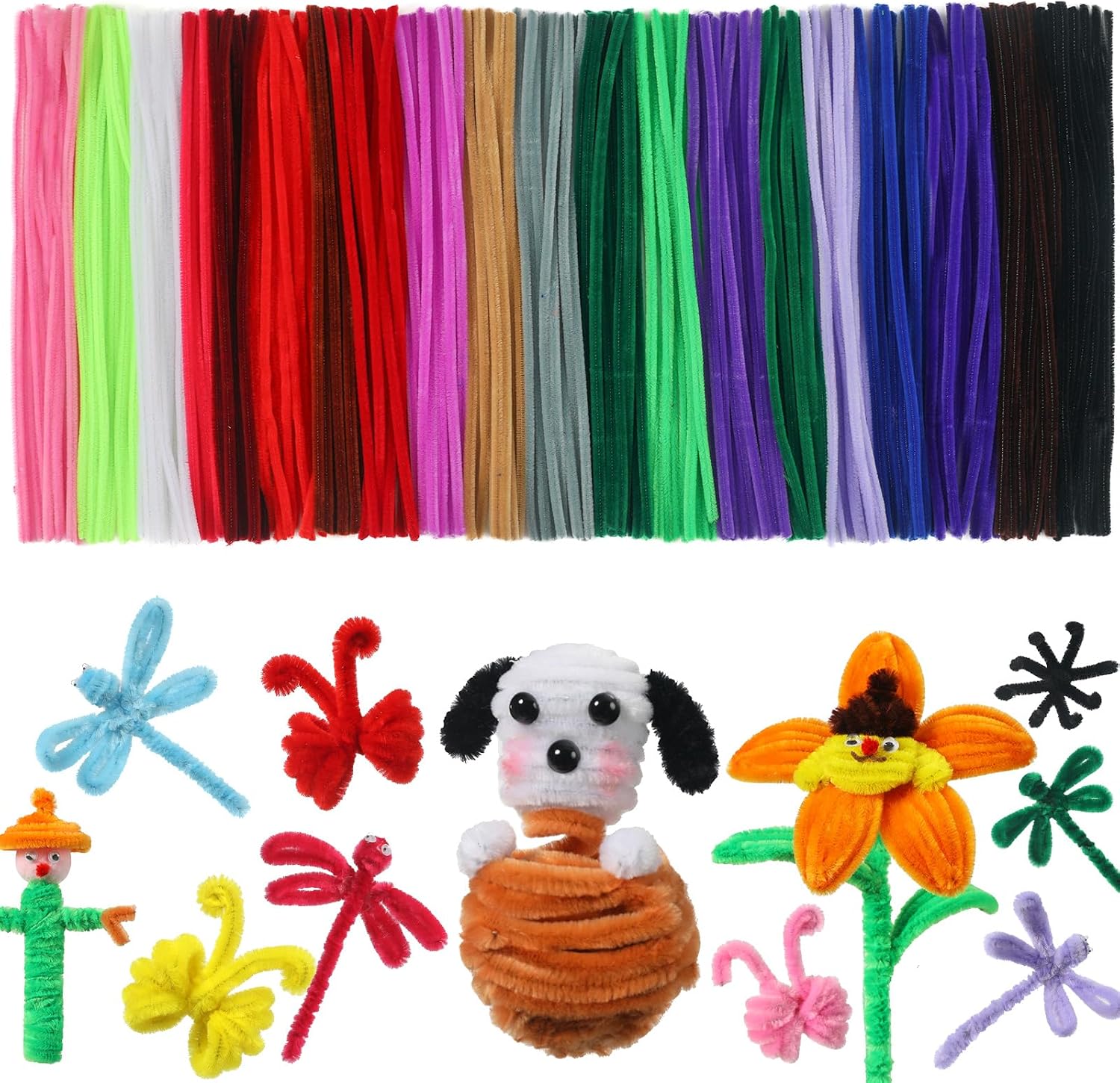 RXTODIY 200Pcs Pipe Cleaners for Arts & Crafts, Multi-Colored Chenille Stems (12-Inch), 20 Assorted Colors for DIY Decorations & Creative Projects, Popular Colors