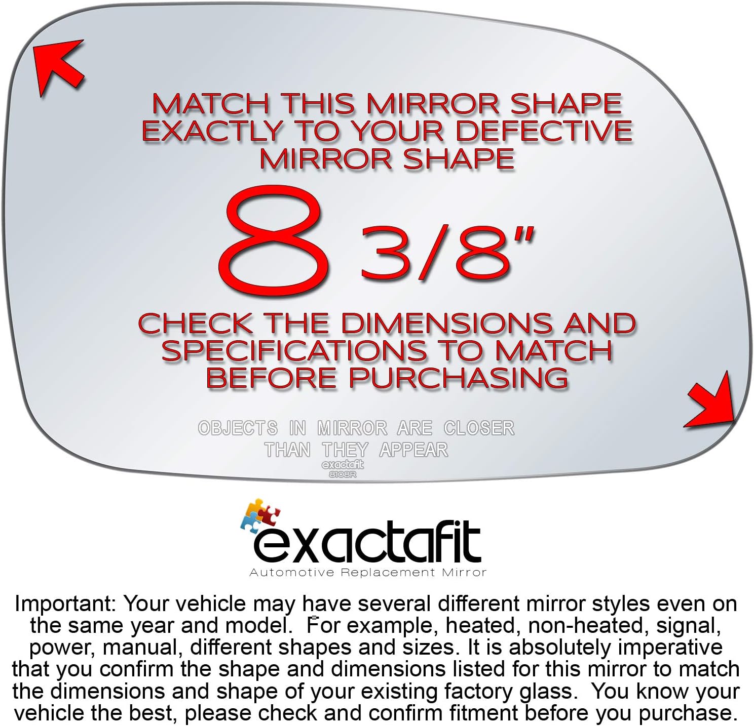 Passenger Side Mirror Glass Replacement For 1999 2000 2001 2002 2003 2004 Jeep Grand Cherokee Right Door Convex Mirrors exactafit 8108R